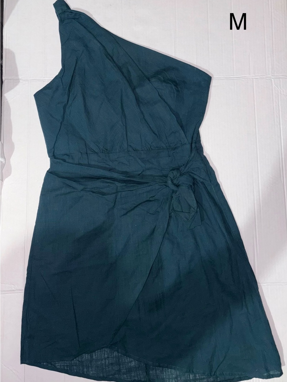 One-Shoulder Teal Wrap Dress - Women